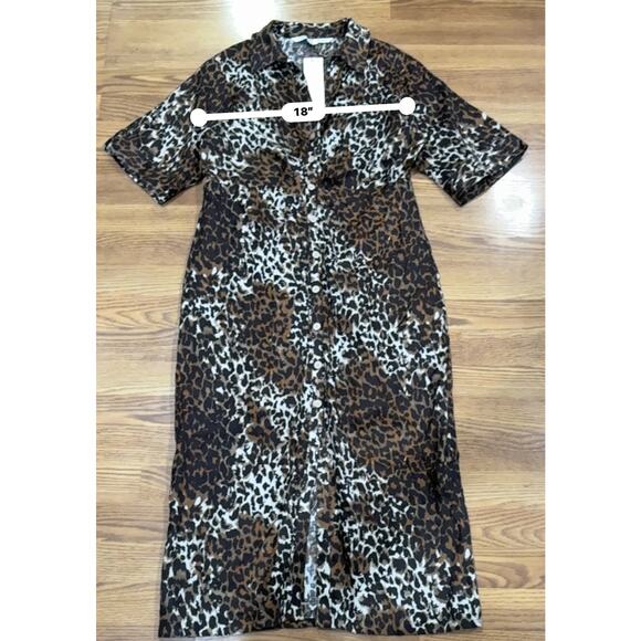 VERONICA BEARD Seki Leopard Print Linen Midi Dress In Brown 14 /Large - Picture 5 of 13